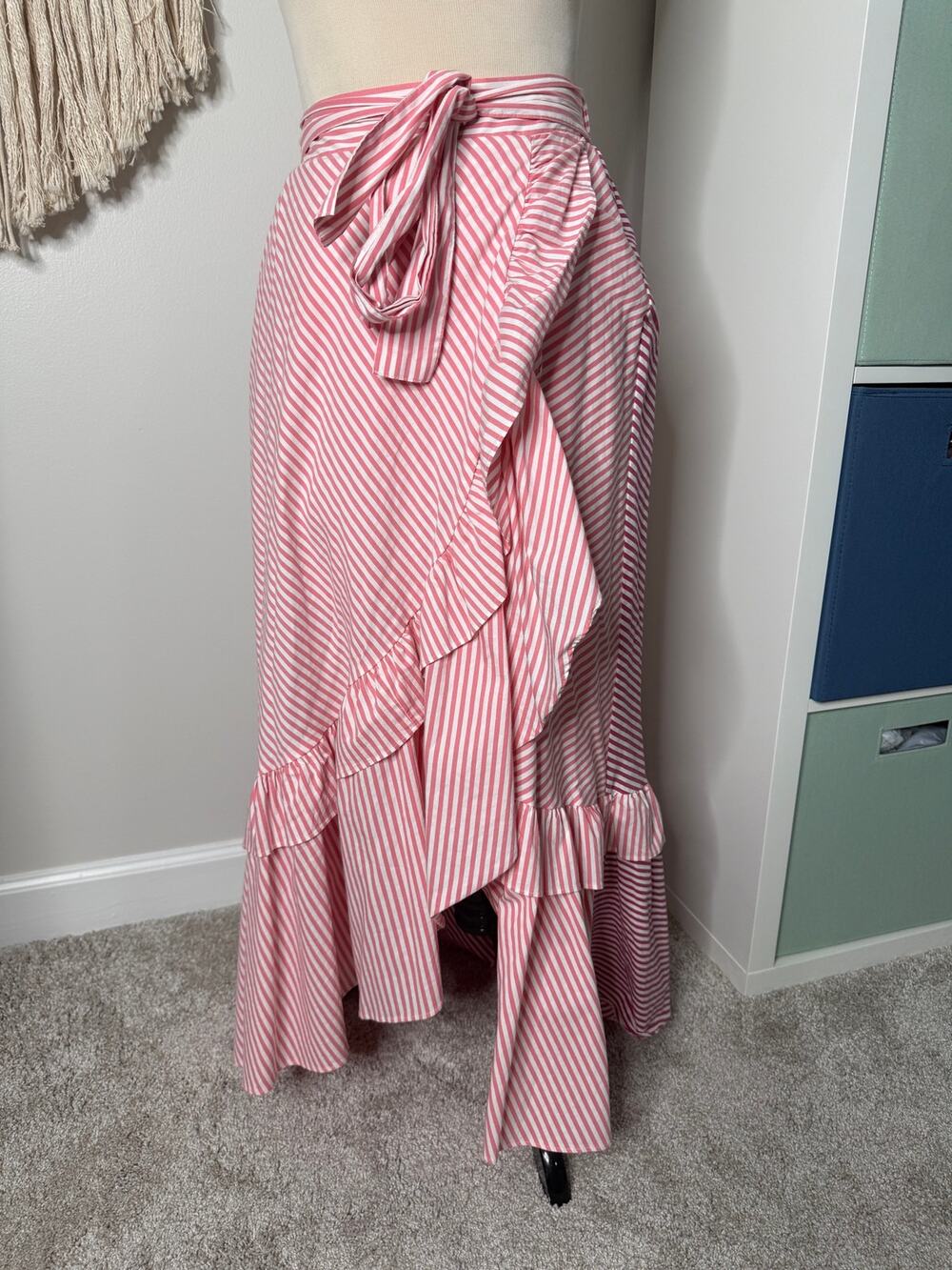 Anthropologie Maeve Pink Red White Pin Stripe Maxi Skirt XS Romantic Preppy
